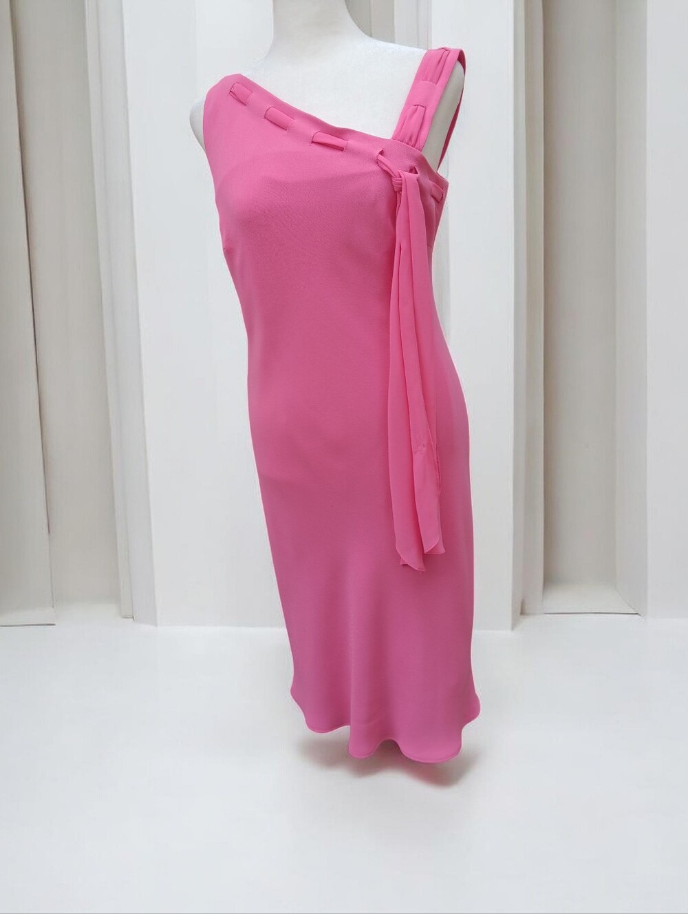 Evan Picone Rose Pink One-Shoulder Draped Cocktail Dress